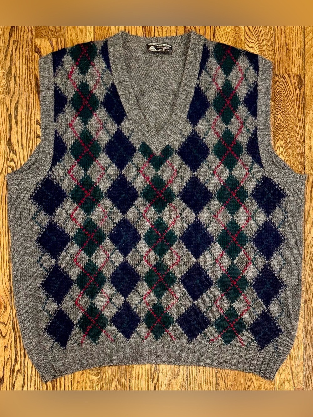VTG Preswick & Moore Shetland Wool Sweater Vest Gray Argyle Ireland Men’s Large